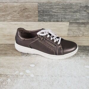 Clarks Caroline Janna Womens Shoe Sz 7 M Bronze Metallic Leather Lace Up Sneaker